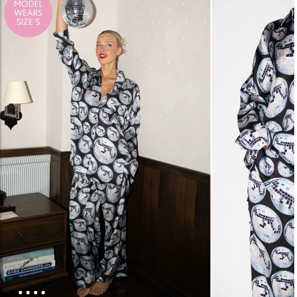 New Show Me Your Mumu Black and Silver Disco Ball Patterned Pajama Set (Size XS)